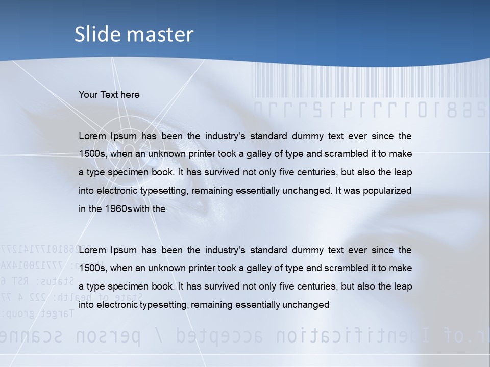 A Woman's Eye With Bar Code In The Background PowerPoint Template