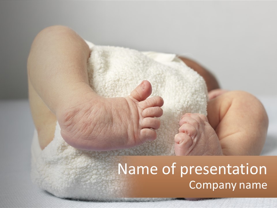 A Baby Wrapped In A Blanket With The Words Name Of Presentation PowerPoint Template