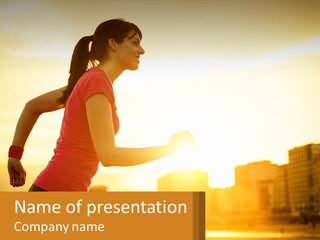 A Woman Running In The Sunset Powerpoint Presentation PowerPoint Template