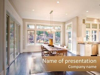 A Dining Room With A Table And Chairs PowerPoint Template