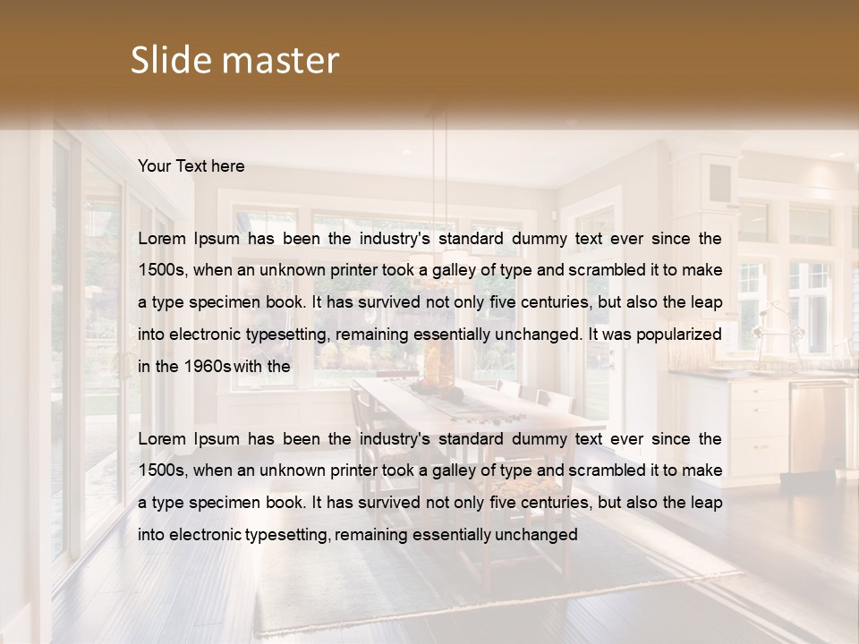 A Dining Room With A Table And Chairs PowerPoint Template