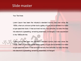 A Group Of People Running Towards A Red House PowerPoint Template