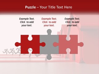 A Group Of People Running Towards A Red House PowerPoint Template
