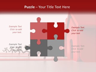 A Group Of People Running Towards A Red House PowerPoint Template