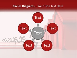 A Group Of People Running Towards A Red House PowerPoint Template