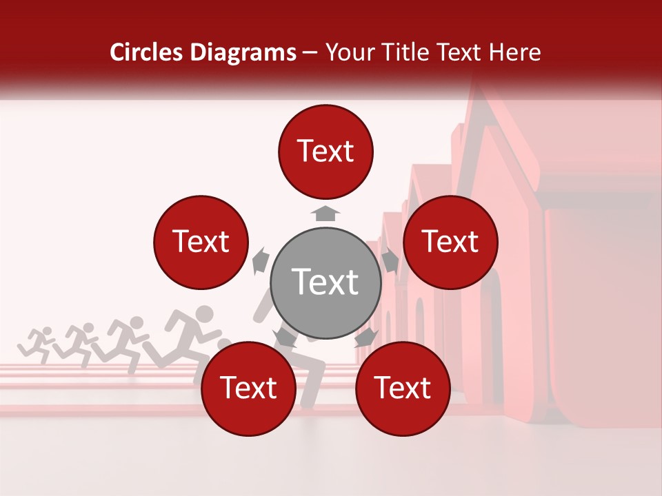 A Group Of People Running Towards A Red House PowerPoint Template