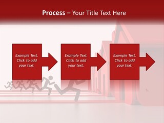 A Group Of People Running Towards A Red House PowerPoint Template
