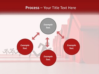 A Group Of People Running Towards A Red House PowerPoint Template