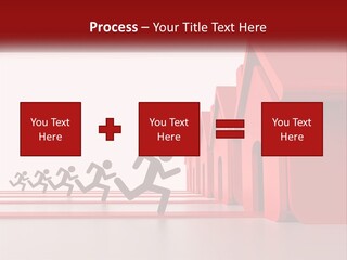 A Group Of People Running Towards A Red House PowerPoint Template
