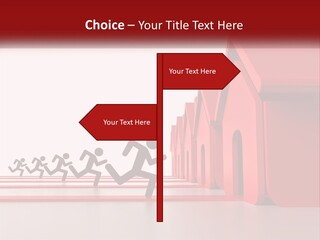 A Group Of People Running Towards A Red House PowerPoint Template