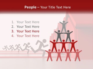 A Group Of People Running Towards A Red House PowerPoint Template