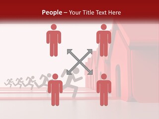 A Group Of People Running Towards A Red House PowerPoint Template