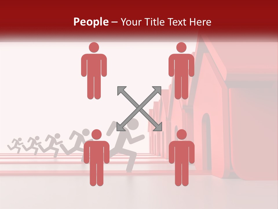 A Group Of People Running Towards A Red House PowerPoint Template