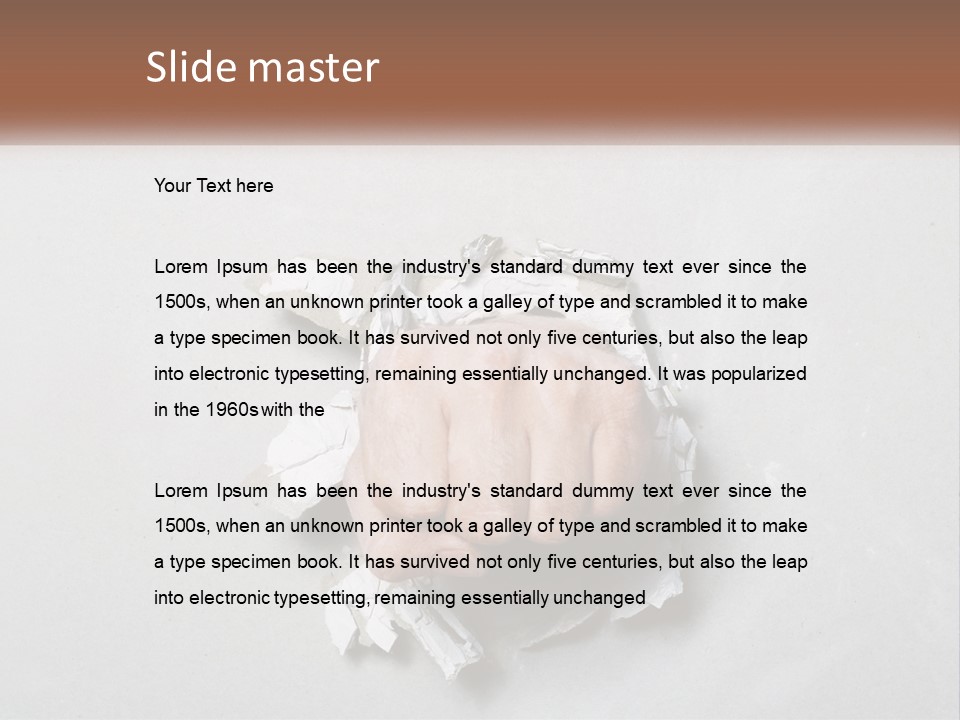 A Fist Punching Through A Piece Of Paper PowerPoint Template