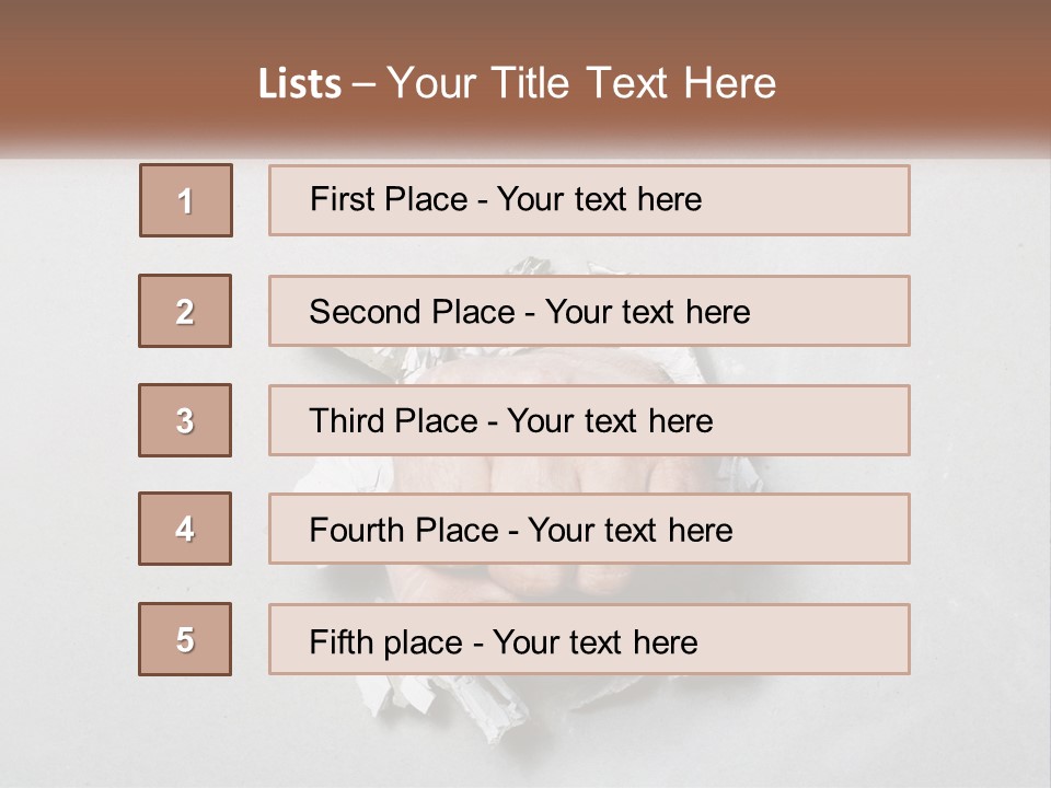 A Fist Punching Through A Piece Of Paper PowerPoint Template