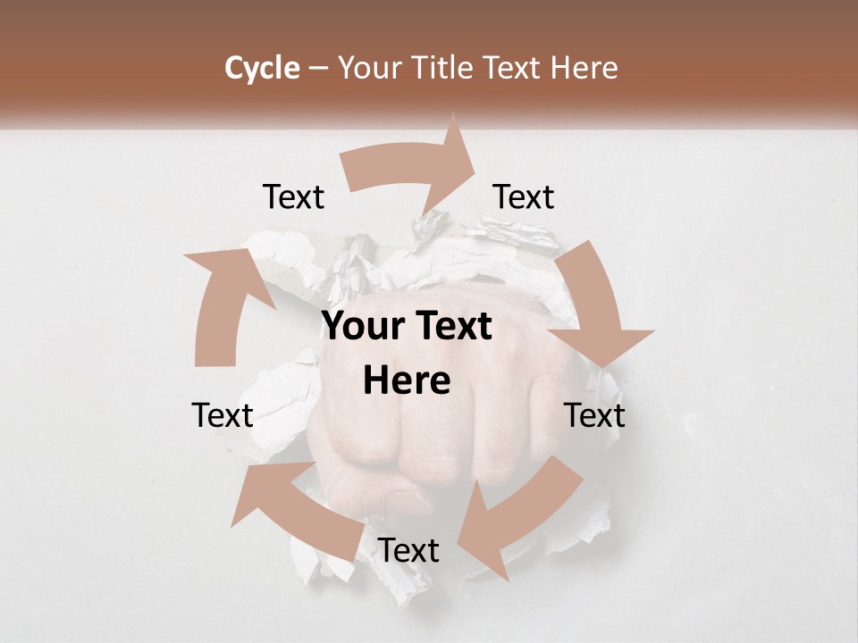 A Fist Punching Through A Piece Of Paper PowerPoint Template