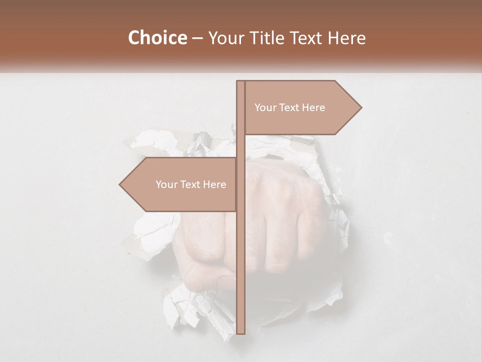 A Fist Punching Through A Piece Of Paper PowerPoint Template