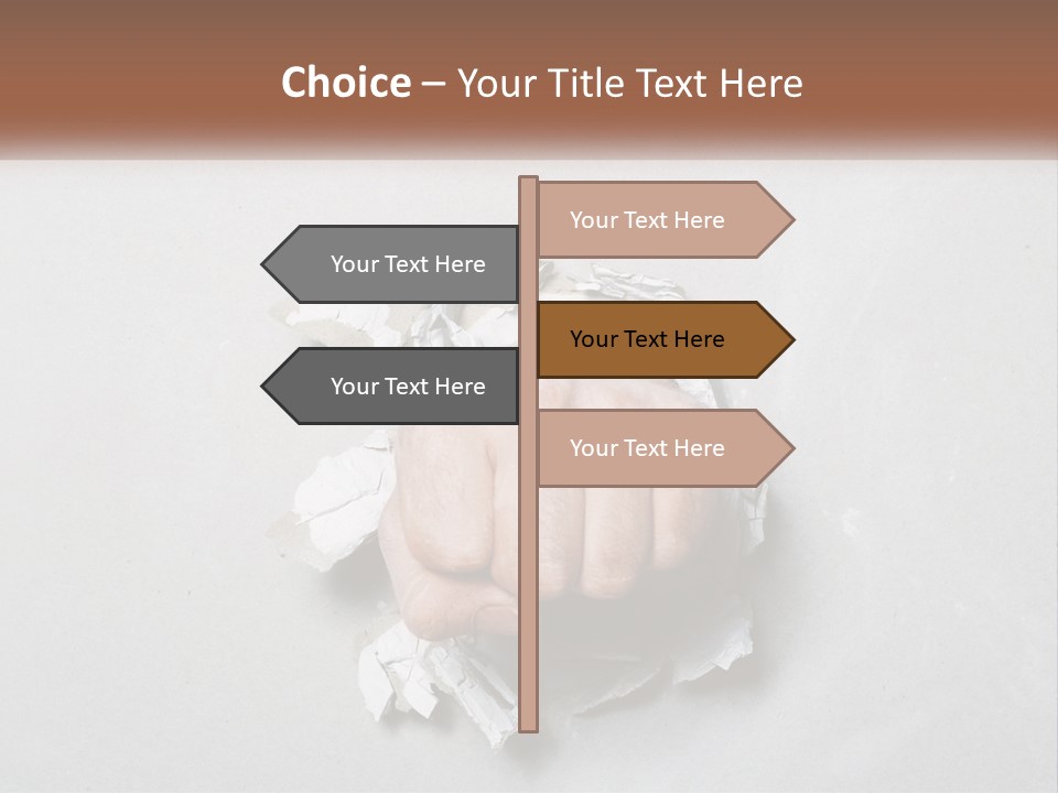A Fist Punching Through A Piece Of Paper PowerPoint Template
