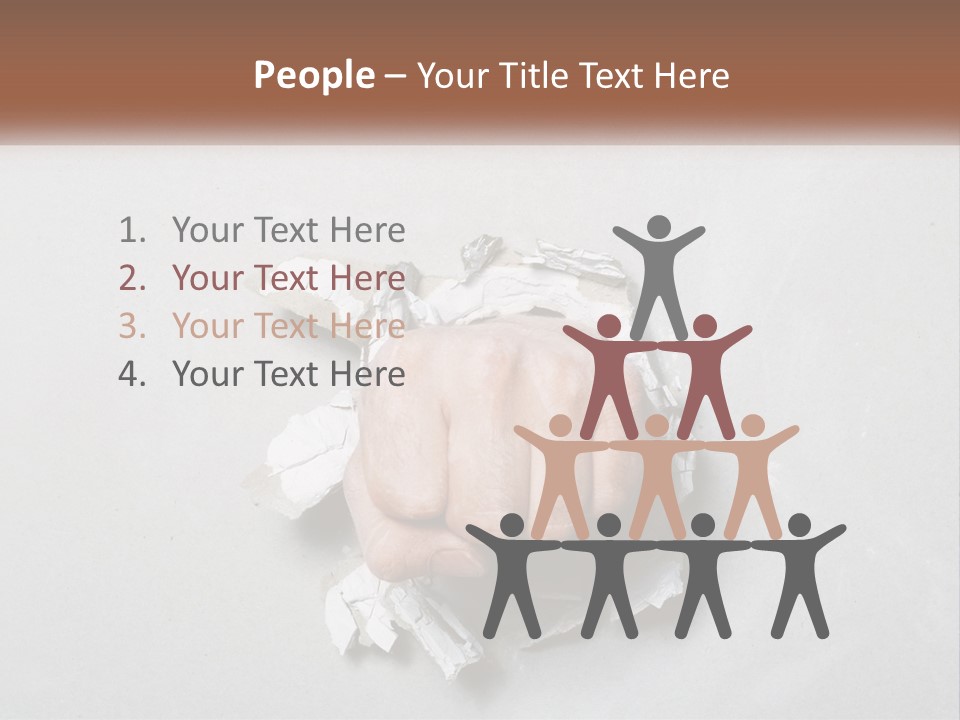 A Fist Punching Through A Piece Of Paper PowerPoint Template