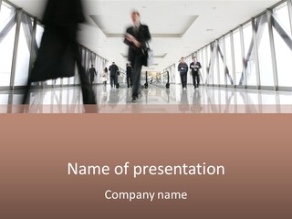 A Group Of People Walking Down A Hallway PowerPoint Template
