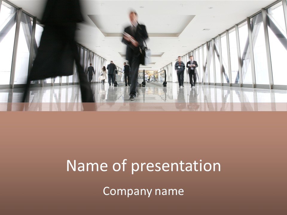 A Group Of People Walking Down A Hallway PowerPoint Template