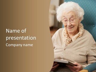 An Elderly Woman Sitting In A Chair Reading A Book PowerPoint Template