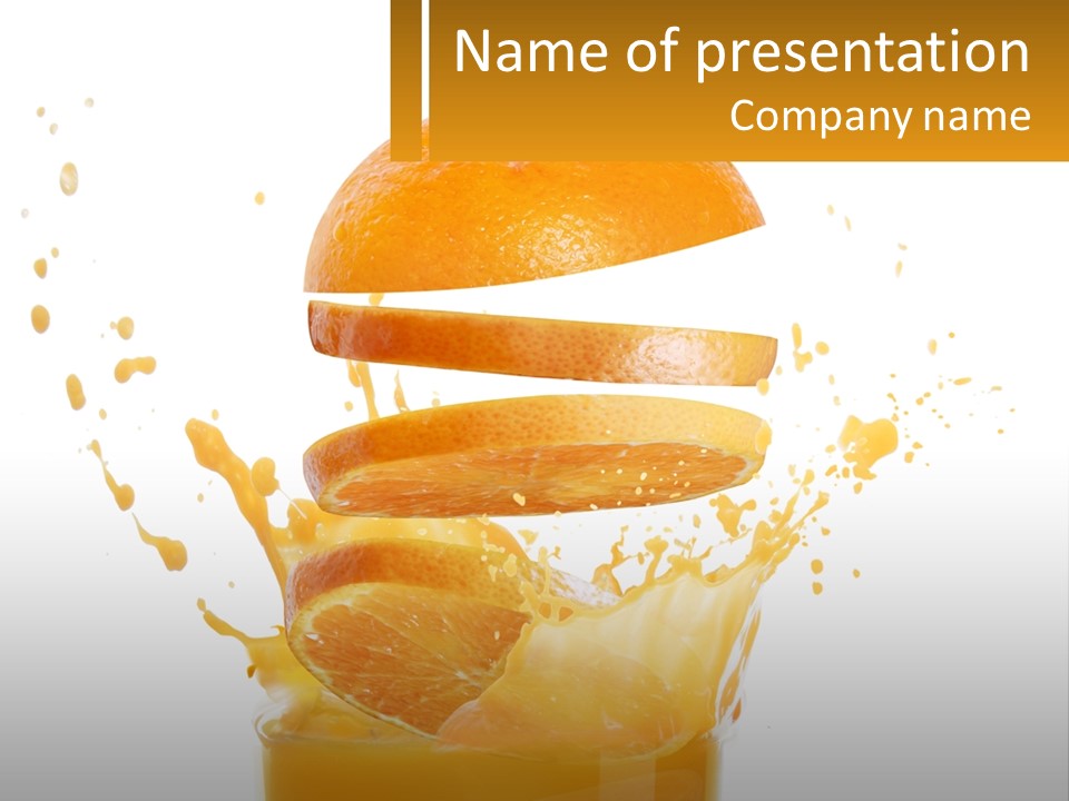 An Orange Is Falling Into A Glass Of Orange Juice PowerPoint Template
