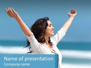 A Woman With Her Arms Up In The Air PowerPoint Template