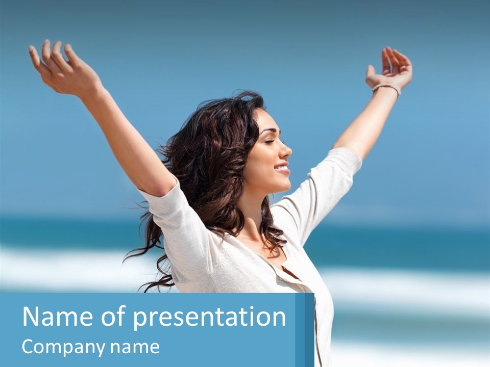 A Woman With Her Arms Up In The Air PowerPoint Template