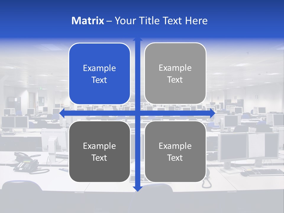 A Room Full Of Computer Monitors And Keyboards PowerPoint Template