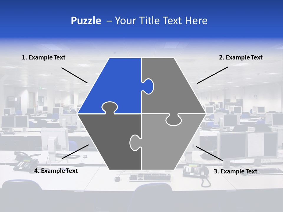 A Room Full Of Computer Monitors And Keyboards PowerPoint Template