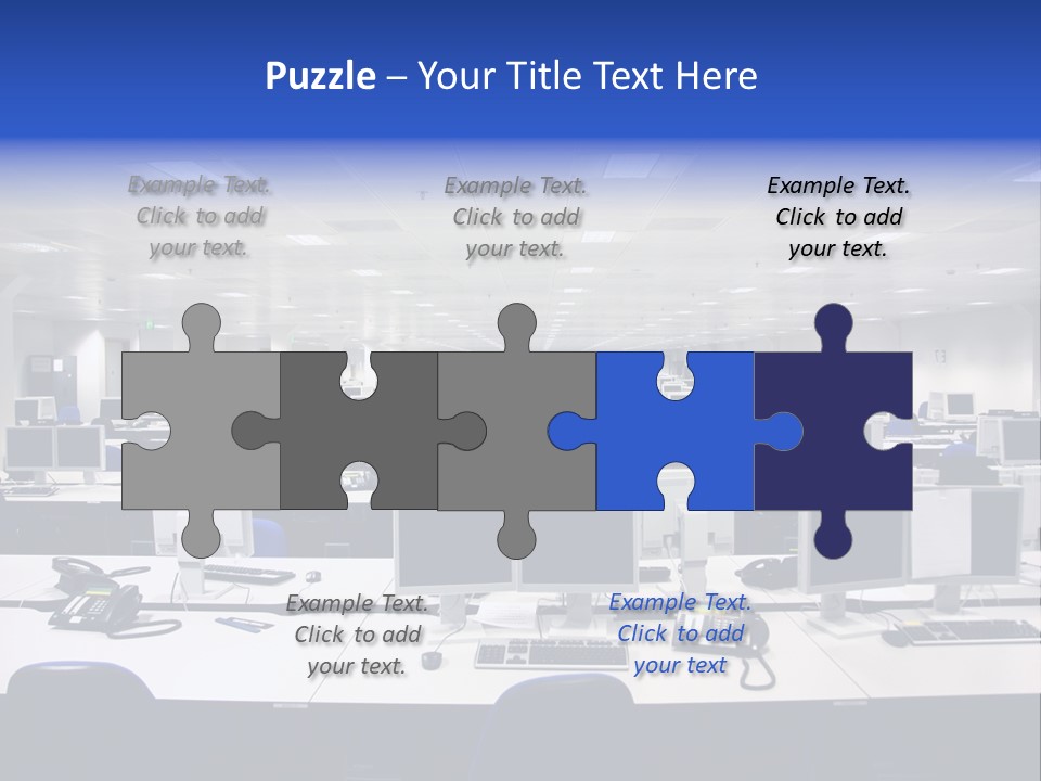 A Room Full Of Computer Monitors And Keyboards PowerPoint Template