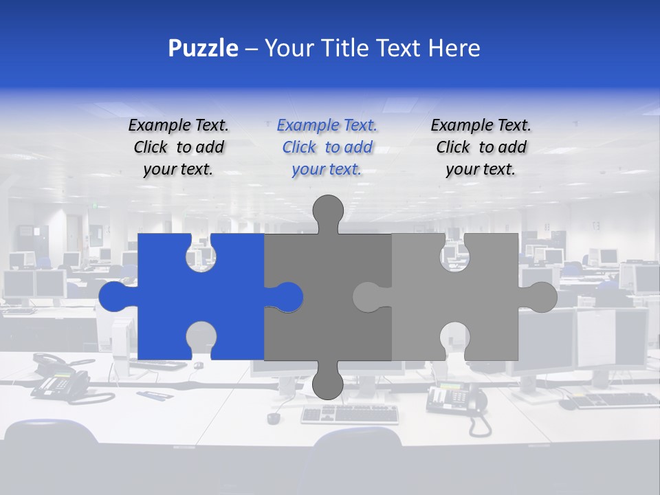 A Room Full Of Computer Monitors And Keyboards PowerPoint Template