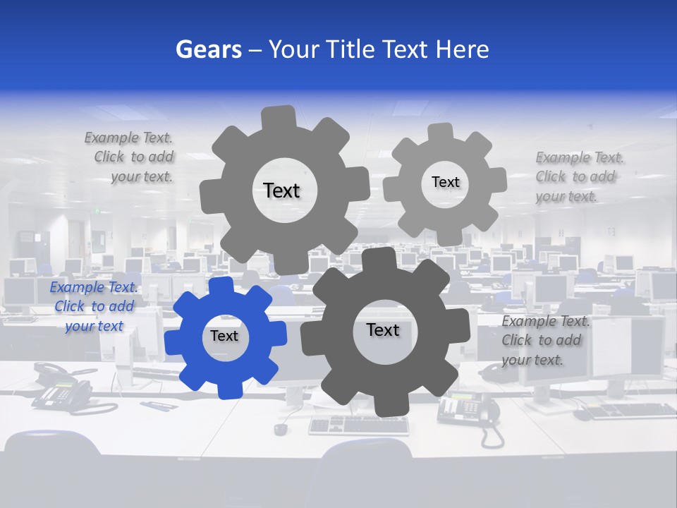 A Room Full Of Computer Monitors And Keyboards PowerPoint Template