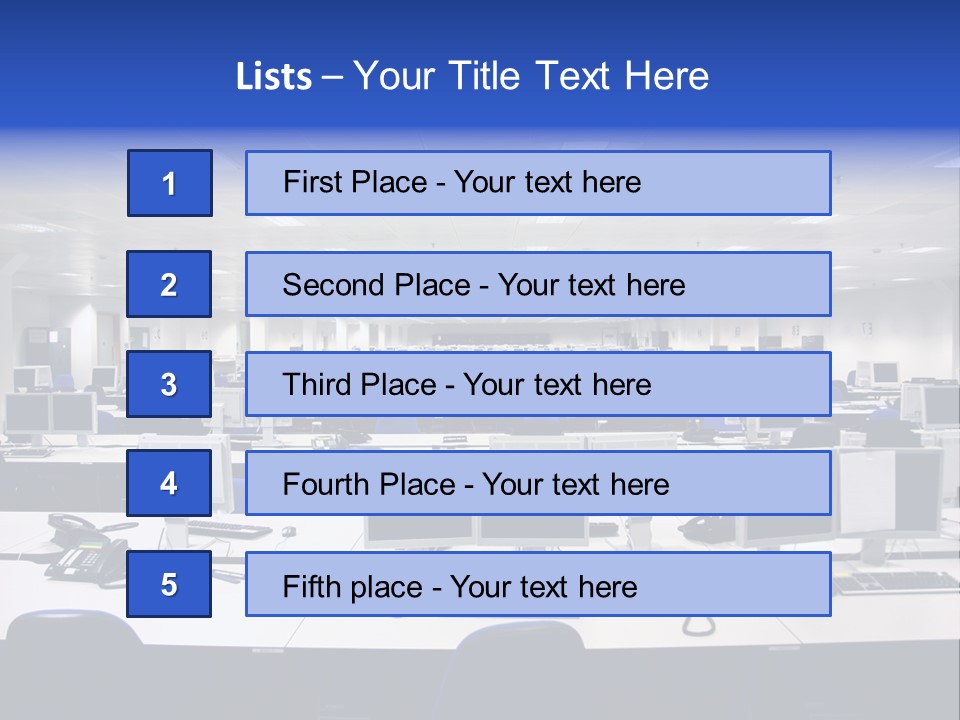 A Room Full Of Computer Monitors And Keyboards PowerPoint Template