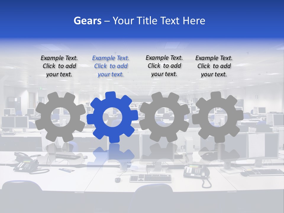 A Room Full Of Computer Monitors And Keyboards PowerPoint Template