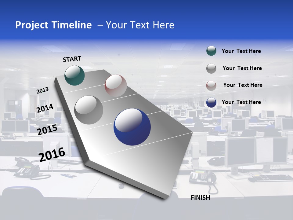 A Room Full Of Computer Monitors And Keyboards PowerPoint Template