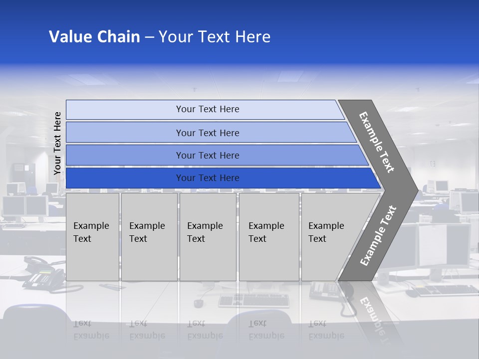 A Room Full Of Computer Monitors And Keyboards PowerPoint Template