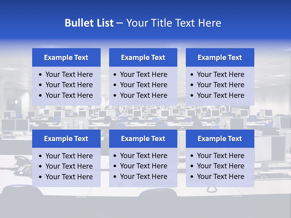 A Room Full Of Computer Monitors And Keyboards PowerPoint Template