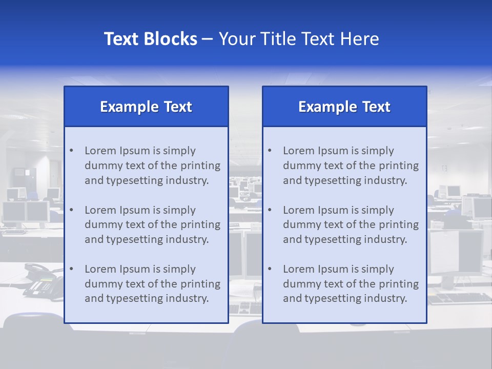 A Room Full Of Computer Monitors And Keyboards PowerPoint Template