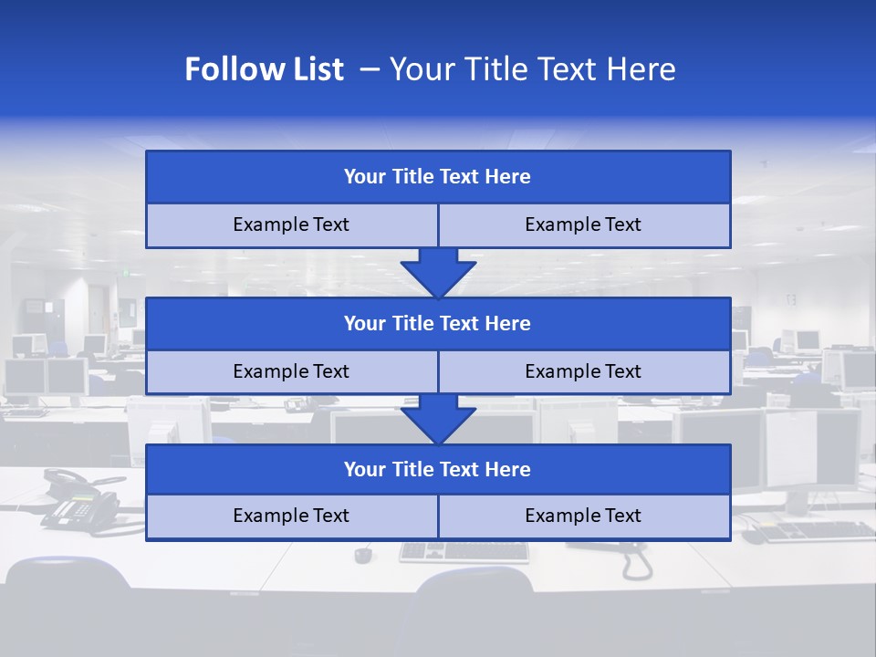A Room Full Of Computer Monitors And Keyboards PowerPoint Template
