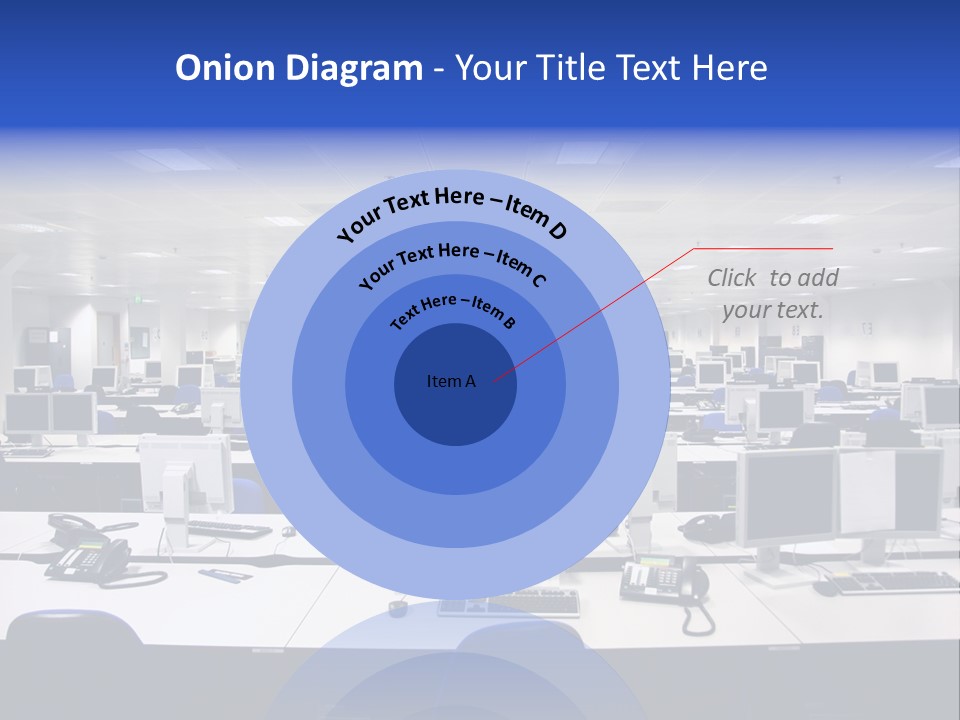 A Room Full Of Computer Monitors And Keyboards PowerPoint Template