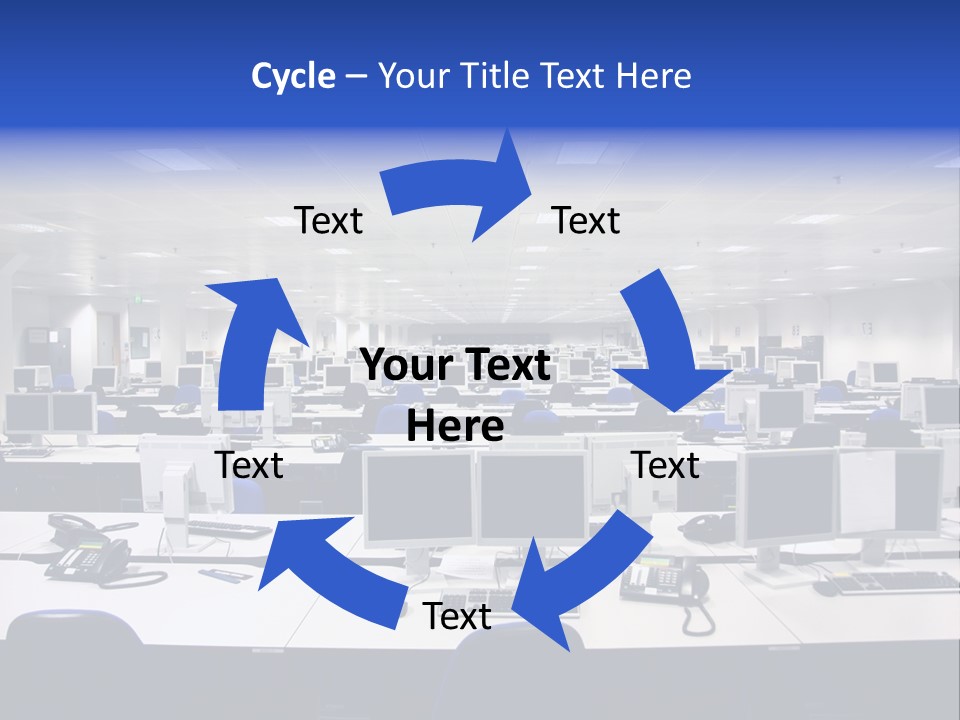 A Room Full Of Computer Monitors And Keyboards PowerPoint Template