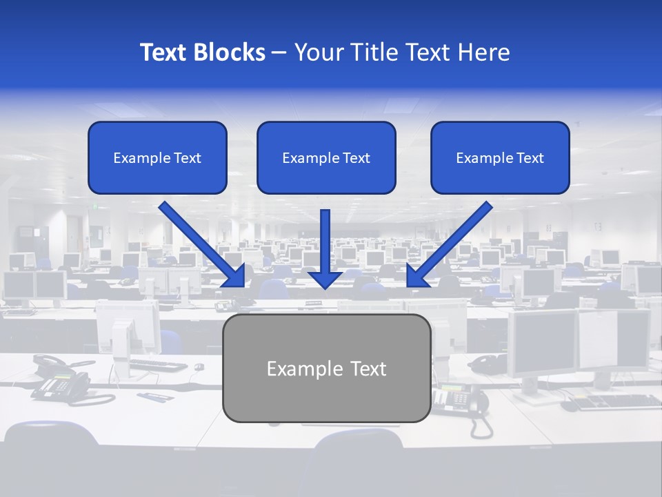 A Room Full Of Computer Monitors And Keyboards PowerPoint Template