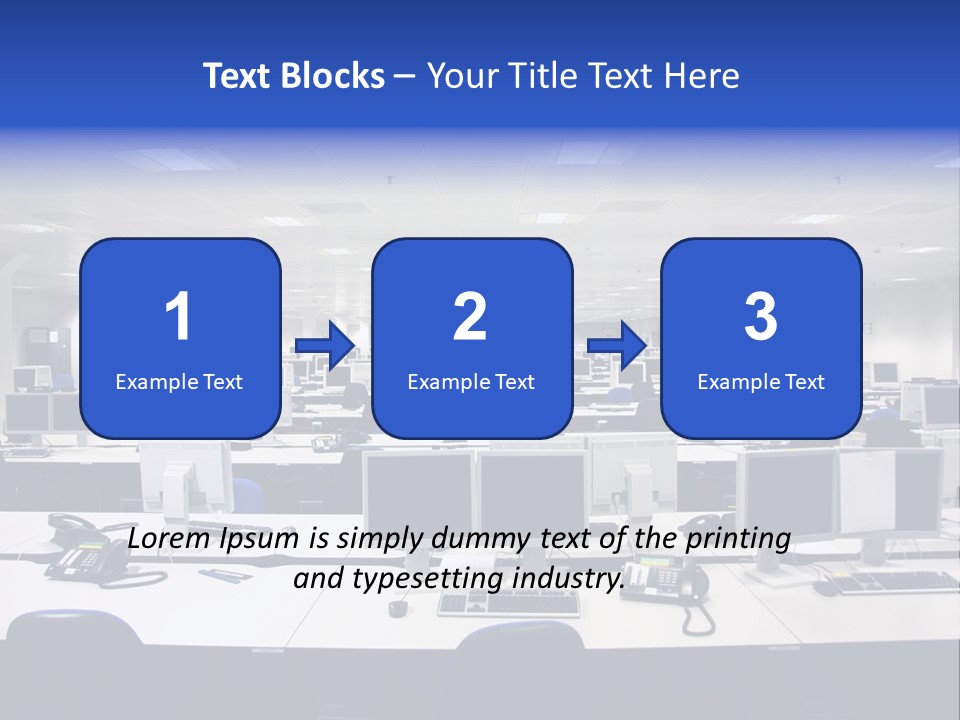 A Room Full Of Computer Monitors And Keyboards PowerPoint Template