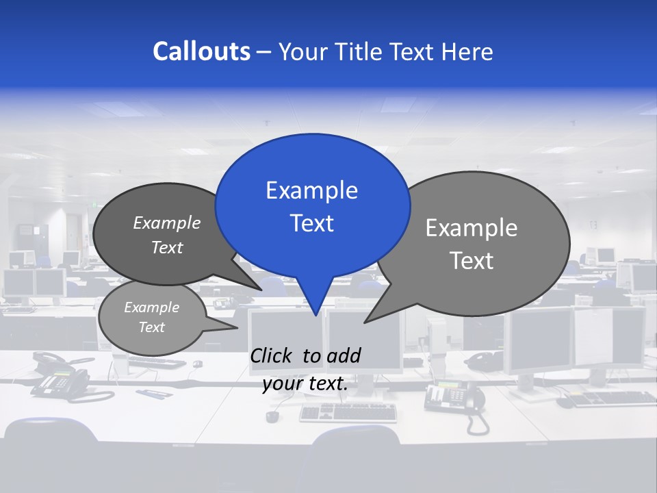 A Room Full Of Computer Monitors And Keyboards PowerPoint Template