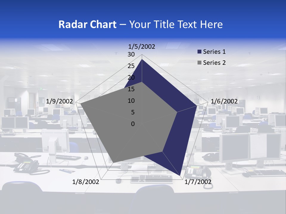 A Room Full Of Computer Monitors And Keyboards PowerPoint Template