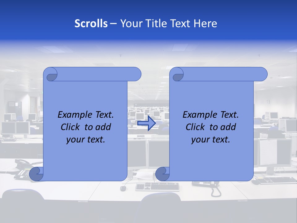 A Room Full Of Computer Monitors And Keyboards PowerPoint Template