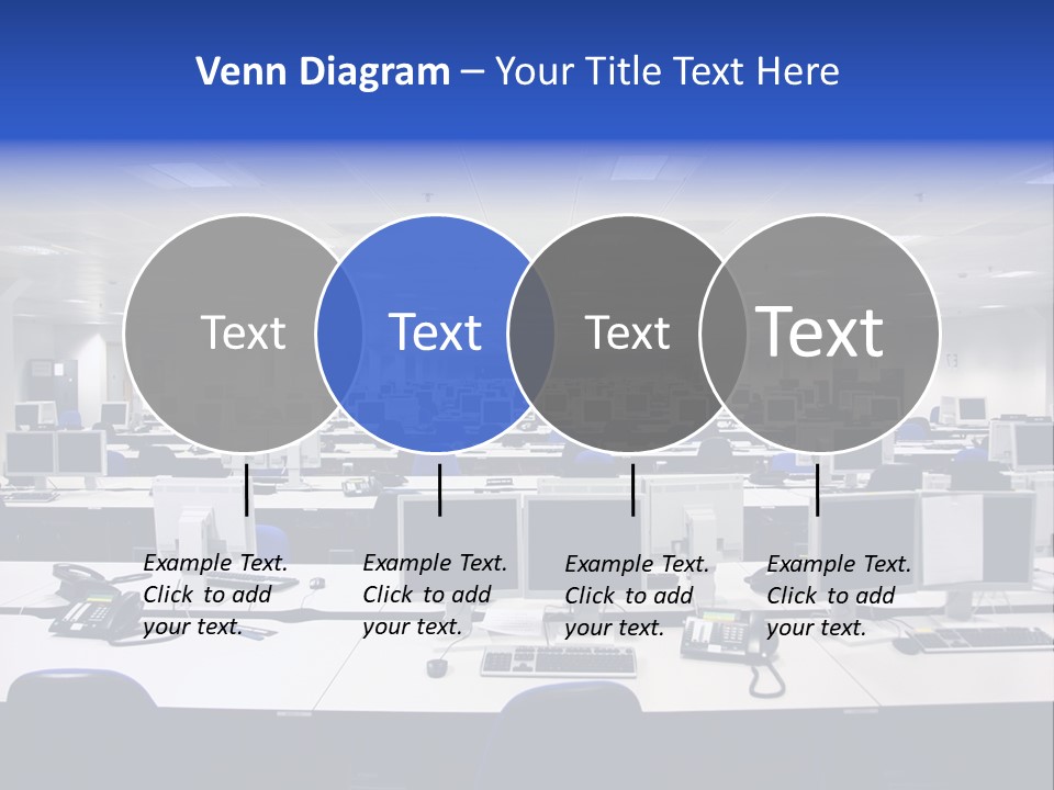 A Room Full Of Computer Monitors And Keyboards PowerPoint Template