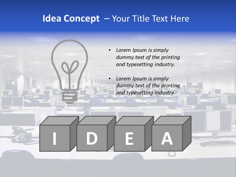 A Room Full Of Computer Monitors And Keyboards PowerPoint Template